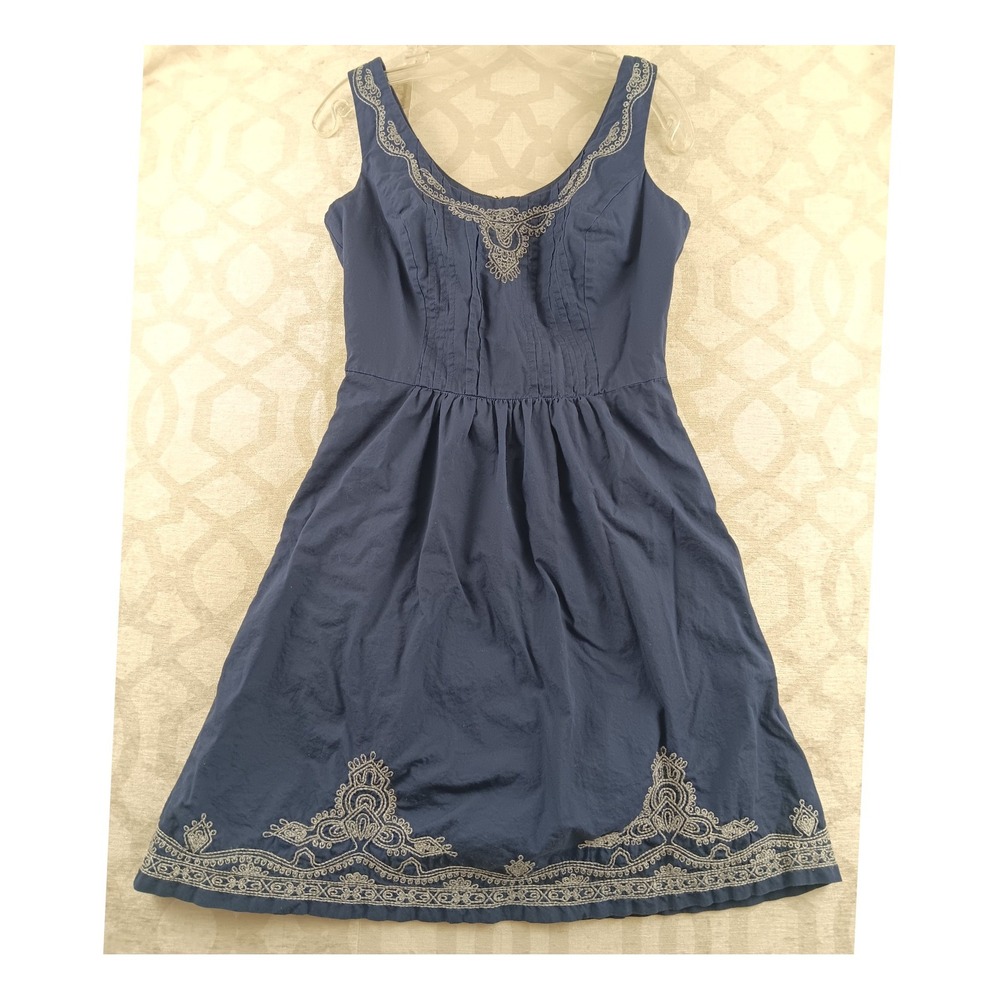 Vineyard Vines Navy Blue Embroidered Cotton Fit Flare Dress Size 2